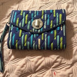 Vibrant Blue and Green Patterned Wristlet Vera Bradley